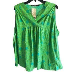 Gudrun Sjöden sleeveless pleated organic cotton green yellow blouse NWT Sz XXL